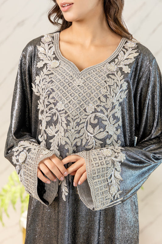 LUXURY METALIC SILVER EMBROIDERY JALABIYA