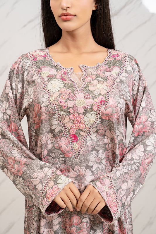 SOFT PINK FLORAL MARKHOR DRESS