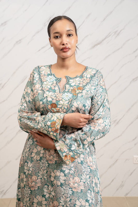 AQUA FLORAL MARKHOR DRESS