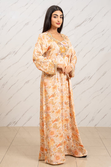 WARM PEACH HANDMADE ARABIC TABEH DRESS