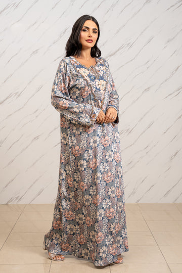 DUSTY BLUE FLORAL MARKHOR DRESS