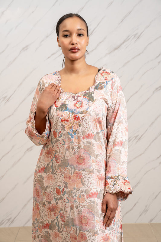 BLUSH PINK HANDMADE ARABIC TABEH DRESS