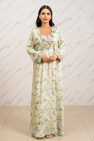 SOFT GREEN HANDMADE ARABIC TABEH DRESS