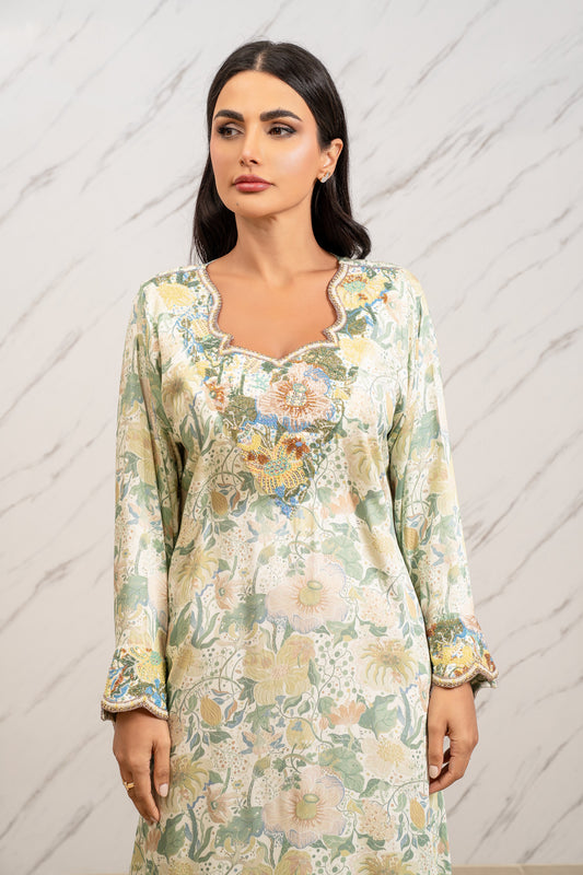 SOFT GREEN HANDMADE ARABIC TABEH DRESS