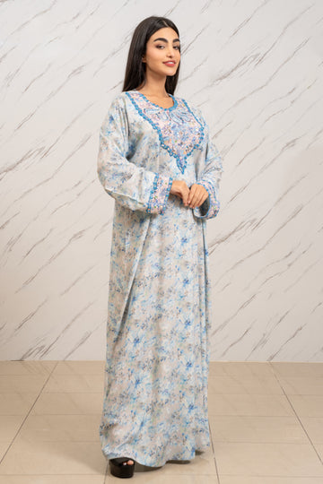 SOFT BLUE HANDMADE ARABIC TABEH DRESS
