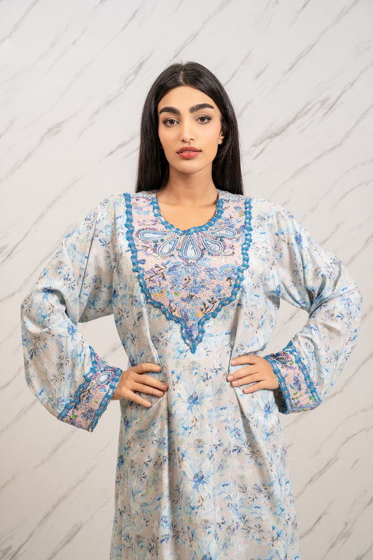 SOFT BLUE HANDMADE ARABIC TABEH DRESS