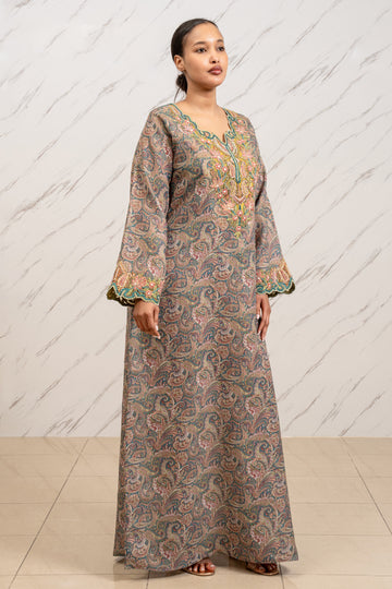 SOFT GREY ARTISTIC PAISLEY LINEN DRESS