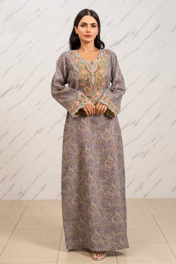 SOFT GREY PAISLEY LINEN DRESS