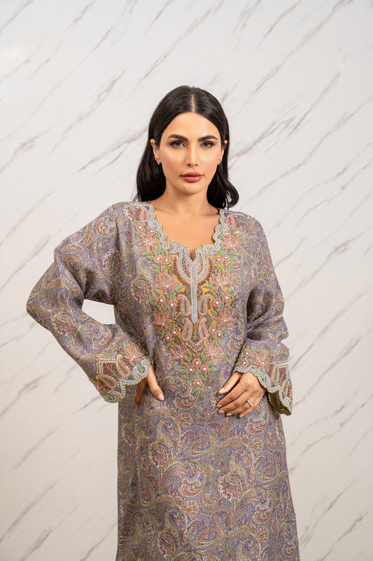 SOFT GREY PAISLEY LINEN DRESS