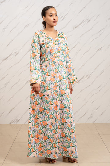 FRESH FLORAL SWISS COTTON ARABIC TABEH DRESS