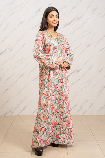 COLOR BLOOM SWISS COTTON ARABIC TABEH DRESS