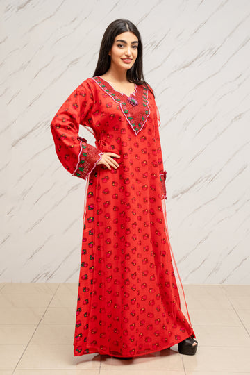 SIGNATURE RED CUTWORK & 3D FLORAL DRESS