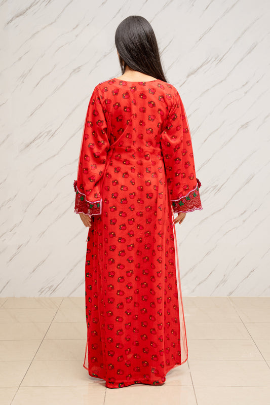 SIGNATURE RED CUTWORK & 3D FLORAL DRESS