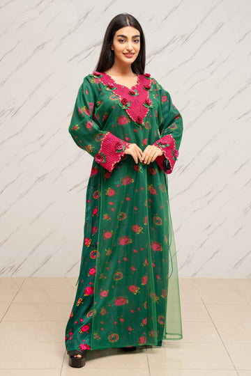 EMERALD GREEN CUTWORK & 3D FLORAL DRESS