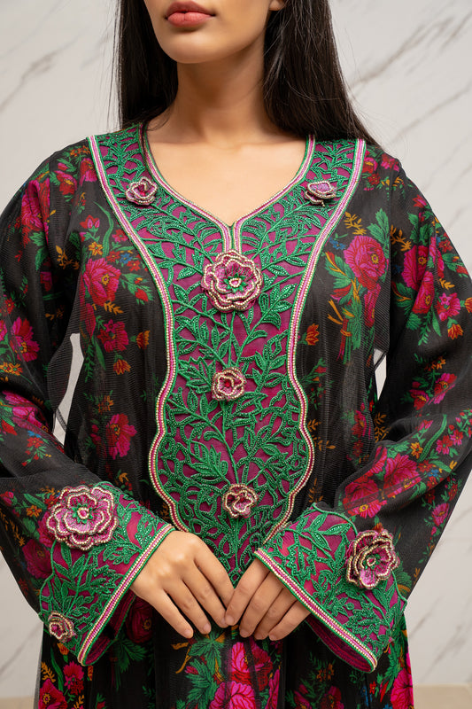MIDNIGHT FLORAL TULLE & 3D FLORAL DRESS