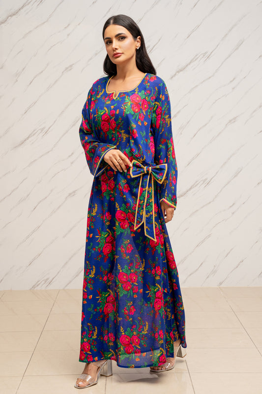 ROYAL BLUE MUKHAWAR DRESS WITH SIDE BOW
