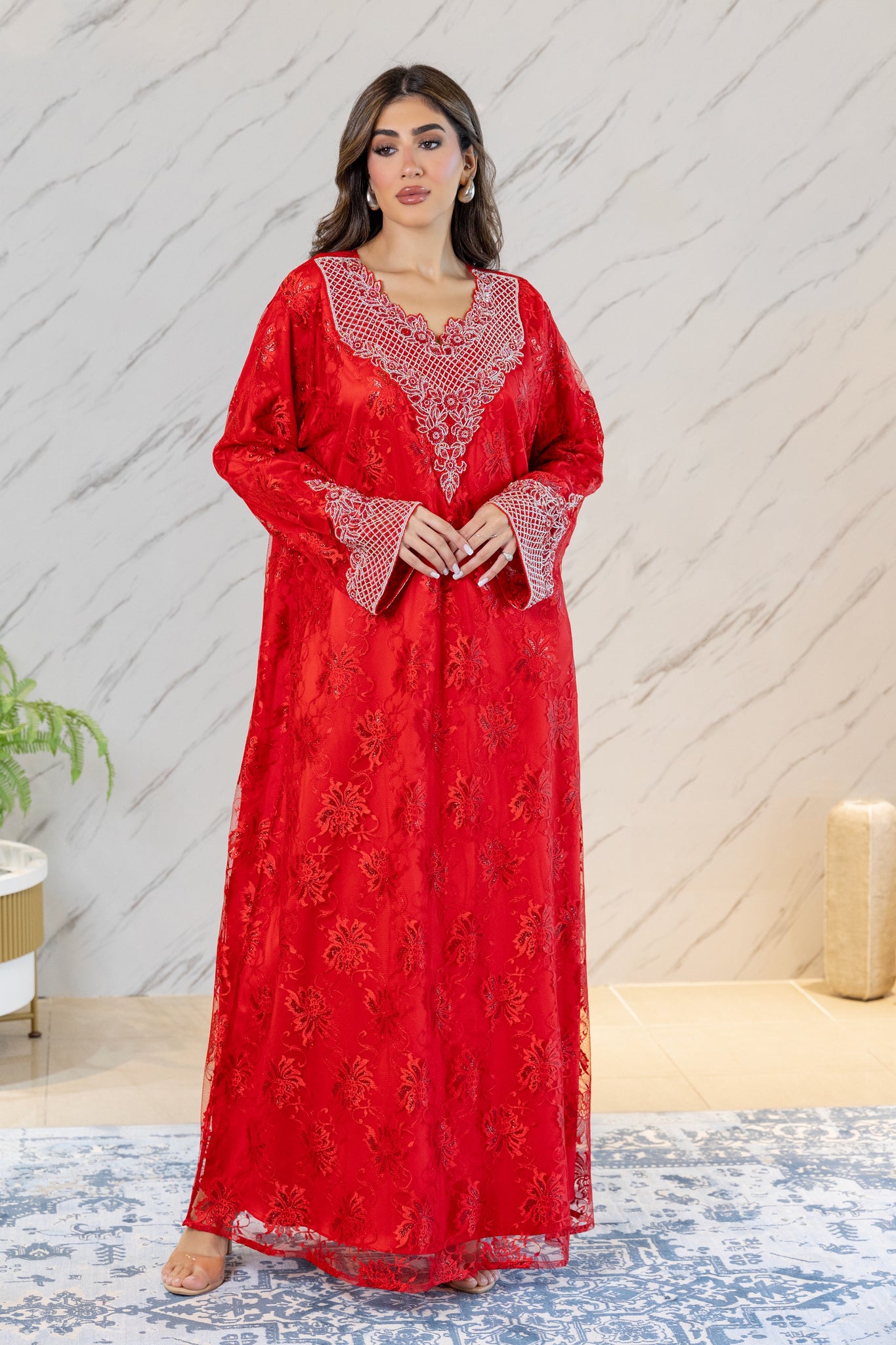 RED EMBROIDERY JALABIYA
