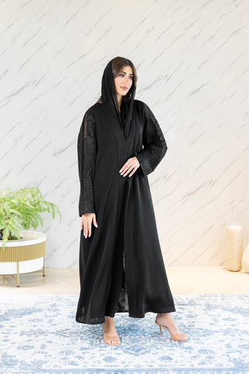 CLASSIC BLACK EMBROIDERY ABAYA 2