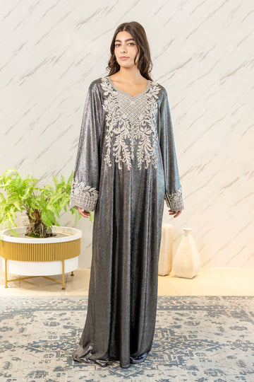 LUXURY METALIC SILVER EMBROIDERY JALABIYA